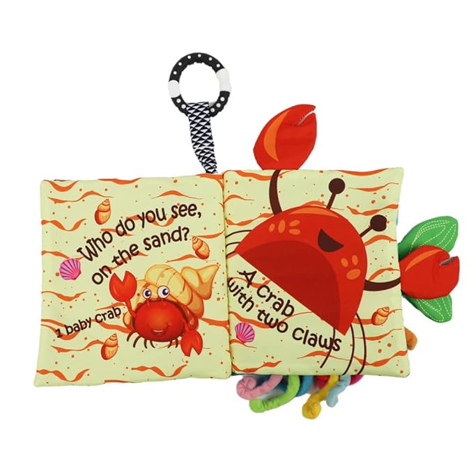 Fish Baby Books Toys,Touch and Feel Crinkle Cloth Books for Babies,Infant, Baby Toys 0-6-12 18 Months, Learning Education Soft Sensory Mirror Toy,Shower Gifts Christmas for Baby Boys Girls-Teether