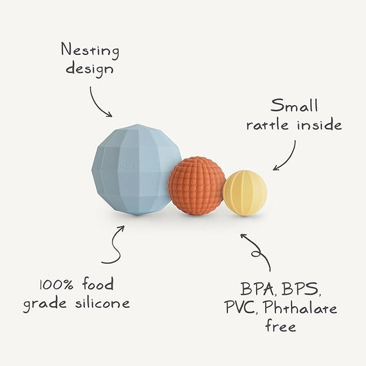mushie Silicone Nesting Spheres Sensory Toy (Powder Blue) | Pack of 3