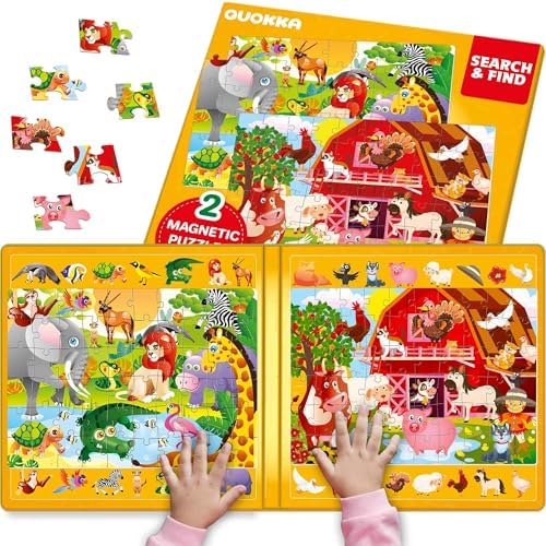 Magnetic Puzzles for Toddlers 3-5 - Search and Find 2 Pack, 60 Pieces by QUOKKA