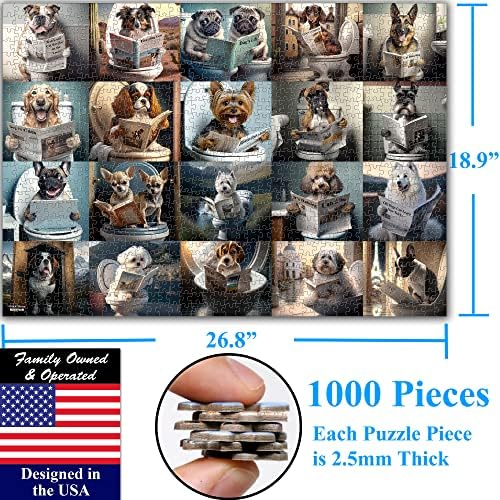 Think2Master Pooping Dogs & Puppies 1000 Pieces Jigsaw Puzzle. Pooping Puppies, Funny Bathroom Decoration, Gag Gift. Teens, Adults, Seniors & Families. Great for13+ Size: 26.8” x 18.9” - Image 2