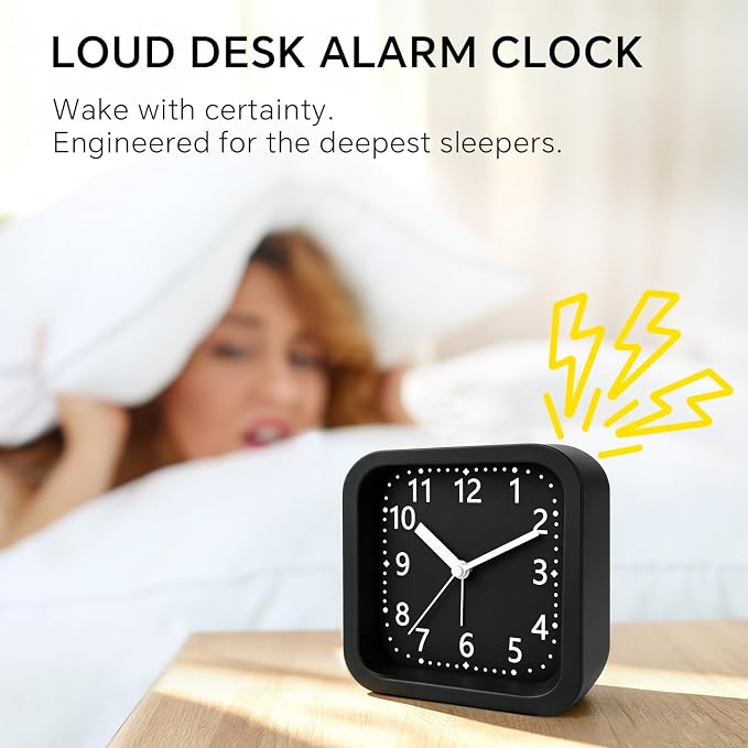 Loud Alarm Clock for Heavy Sleepers Adults, 4.5" Simple Plastic Battery Operated Alarm Clock with Silent Movement, Easy-to-Read Number, Bedside Desk Clock for Bedroom Teens Seniors, Black - Image 4
