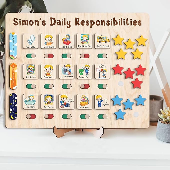 Wooden Chore Chart for Kids Visual Schedule, Routine Chart for Kids, Morning Bedtime Routine Chart for Toddlers Ages 2-4, Daily Kids Schedule Board for Home (18) - Image 6