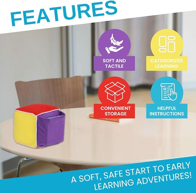 Thought-Spot Play & Learn Cube | Roll and Play Game for Toddlers | First Educational Game Ages 18+| Teaches Colors, Numbers, Letters, Emotions | Soft Cube with Activity Cards | Speech Therapy - Image 2