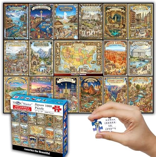 Think2Master America the Beautiful 1000 Pieces Large Format Jigsaw Puzzle: 13+, Teens, Adults & Families. USA's Most Famous Destinations in Vibrant, Vintage-Style Travel Posters. Size: 26.8” X 18.9” - Image 7