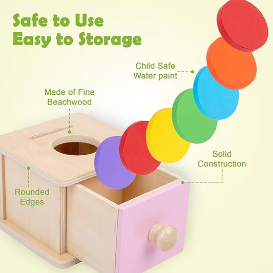 Adena Montessori Infant Toddlers Coin Box Montessori Toys for 6-12 Months Babies 1 Year 2 Year Old (2 in 1,Coin&Ball, Pink Door)