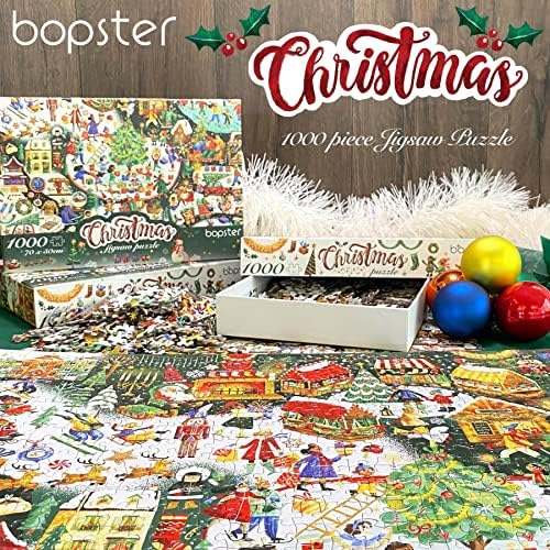 bopster 1000-Piece Christmas Jigsaw Puzzle – Illustrated Holiday Theme for Adults & Kids – Family Fun Puzzle Made from 100% Recycled Cardboard - Image 4