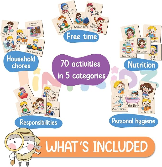 Chore Chart for Kids with Reward System, Routine Chart for Kids Personalized, Morning Bedtime Routine Chart for Toddlers Ages 2-4, Daily Kids Schedule Board for Home - Image 6