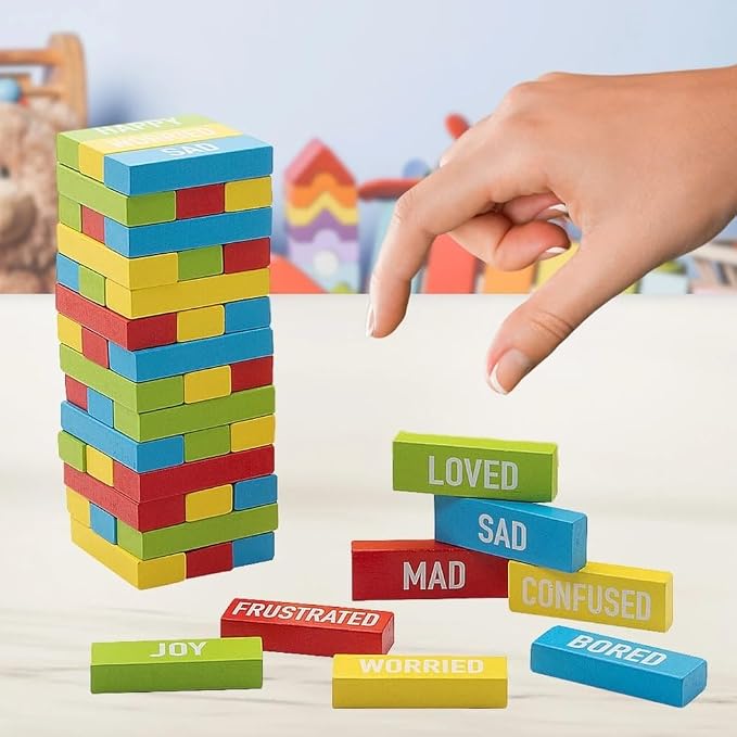Fun Express Social Emotional Learning Emotions Block Tower Learning Game - 55 Pieces - Image 3