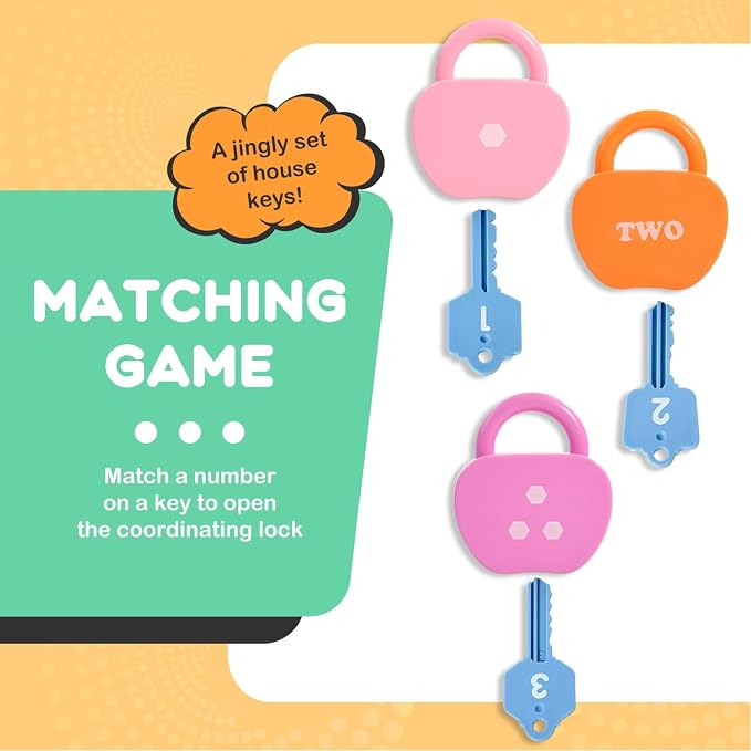 GEERAY Cause and Effect Toys for Toddlers 3+, Montessori Lock & Key Set with 5 Apple-Shaped Locks, Keys & 10 Cards – Learn Numbers, Colors & Motor Skills STEM Toy Gift for Home & Classroom - Image 2