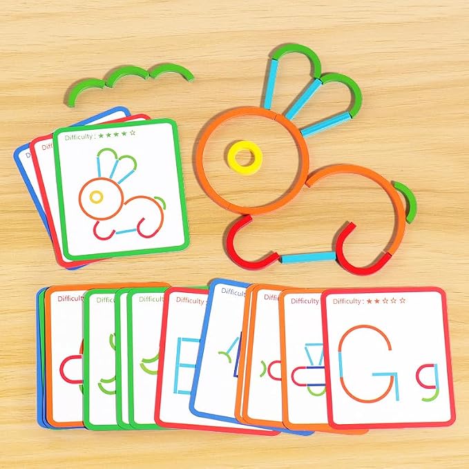 Practical Life/Sensorial Sticks & Rings Shape/Letter Puzzle Construction Set Card Pattern Matching Blocks Logical Educational STEM Classroom Family Game Toy Boy Girl 3-8 Years Gift - Image 6