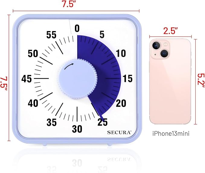 Secura 7.5 Inch Visual Timer, 60 Minute Oversize Visual Countdown Timer for Kids and Adults, Durable Mechanical Time Management Tool (Violet) - Image 3