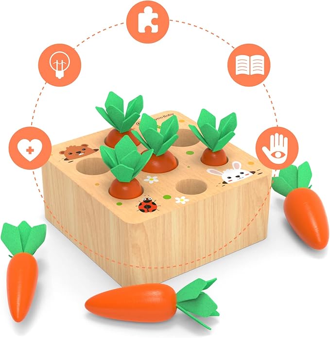 KMTJT Montessori Carrot Harvest Game Wooden Toy for 2 3 Year Old Toddlers - Image 3