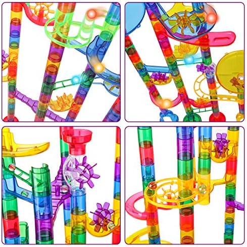 Meland Marble Run Sets for Kids - 153Pcs Marble Race Track Maze Madness Game STEM Building Tower Toy for 4 5 6 + Year Old Boys Girls(113 Pcs + 30 Glass + 10 Led Lighted) - Image 4