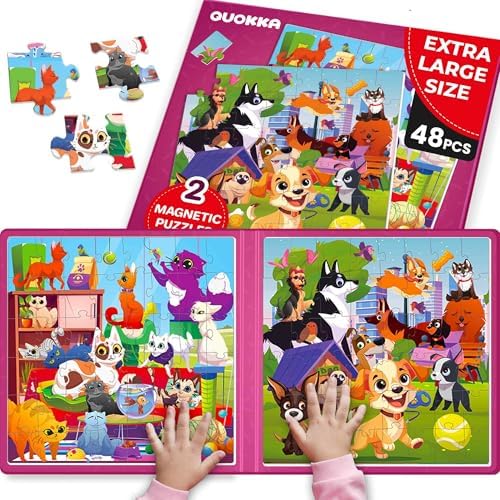 Magnetic Puzzles for Kids Ages 3-5 - 2x48 Pieces Travel Games 2-4 by QUOKKA