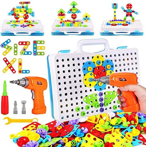 Educational Toys Building Blocks, 244 Pieces Electric Screwdriver DIY Building Toys for Boys and Girls, Educational Construction Building kit for Kids Ages 4 5 6 7 8 9 10 Year Old by Parhlen