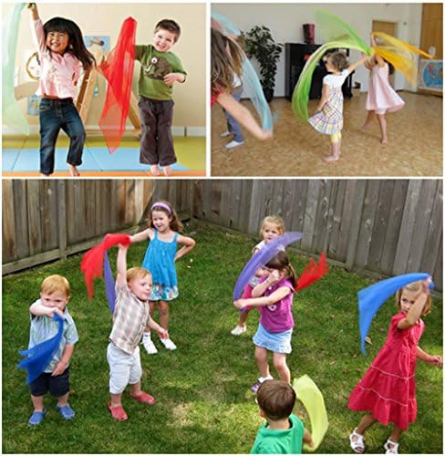 yueton 12pcs Colorful Hemmed Square Rhythm Band Scarves Juggling Dance Scarves - Image 7