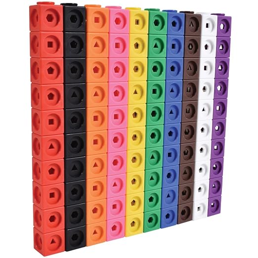edxeducation Math Cubes, Set of 100 Counting Blocks, 5 Shapes and 10 Colors by EdxEducation