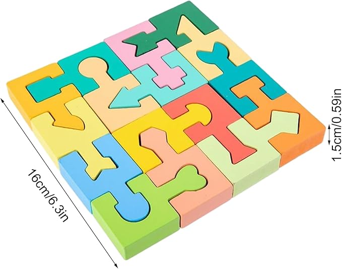 Puzzles for Kids - Wooden Shape Matching Puzzle, Educational Game Set, 16 Pieces | Boys Girls Ages 4-6 Home School Kindergarten Learning Cognitive Skill Development Fun Playtime