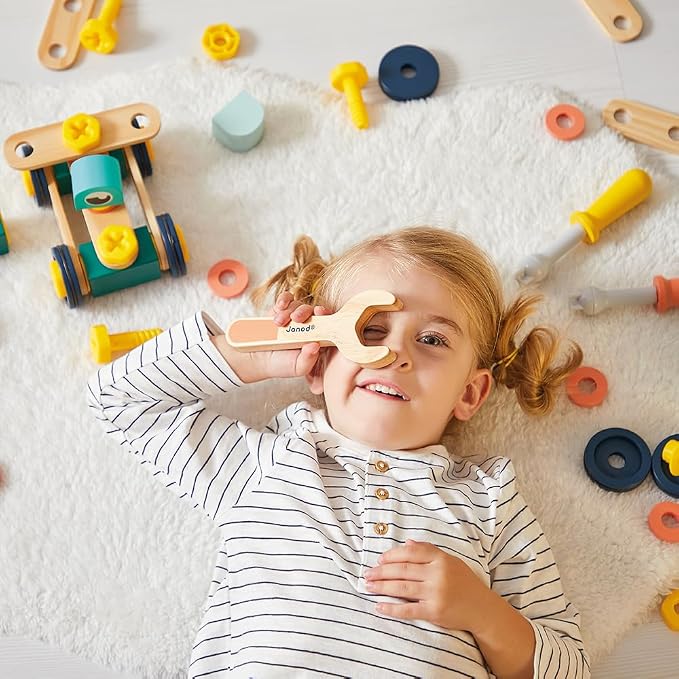 Janod - Brico'Kids J06454 100-Piece Barrel - Building Game Child - 98 Components + 2 Tools - Role Play - Promotes Hand Dexterity and Creativity - From 3 Years - Image 5