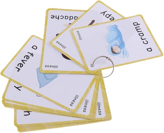 SANTSUN 14 Illness & Disease Expression English Flash Cards, Study Cards (4.72 x 3.54 Inch) with 1 Ring, Pocket Laminated Flashcards for Ages Pre-K & K - Image 6