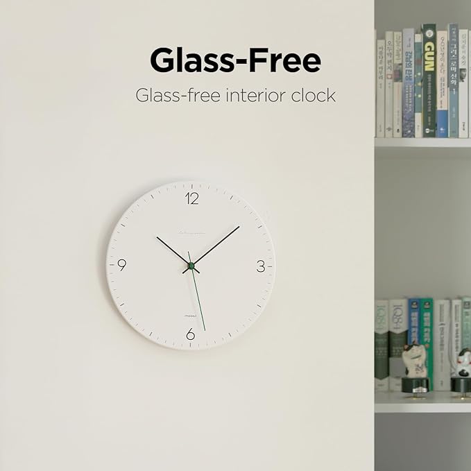 mooas Flatwood Wall Clock,12" Non-Ticking Sweep Movement (Simple White) - Image 4