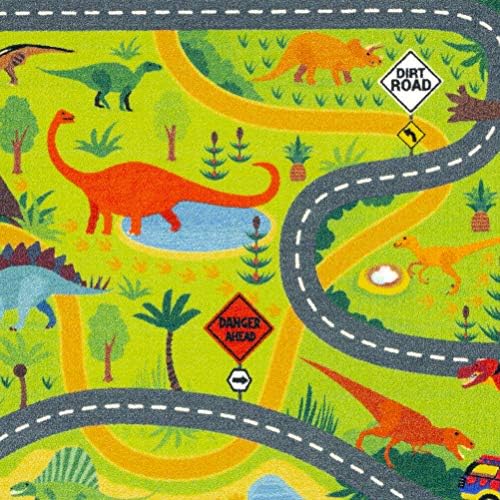 KC Cubs 5x7 Dinosaur Toy Car Dino Road Rug – Educational Play Mat Carpet for Kids, Toddlers, Nursery, Classroom, Playroom, Baby Daycare, Boys & Girls - Image 4