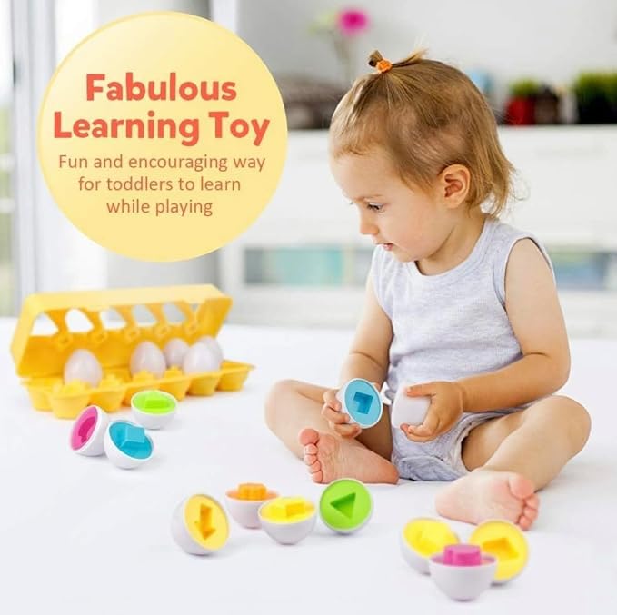 VUIYA Matching Eggs - Toddler Toys - Color Shapes Egg Set - Educational Color, Shapes and Sorting Recognition Skills - Sorting Puzzle for Kid Baby Toddler Boy Girl, Easter Basket Gift (12 Eggs) - Image 7