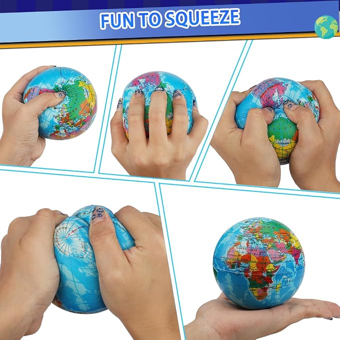 Umnodobn Mini Earth Soft Squishy Ball 3 Pack - 3.7 Inch Foam Globe Stress Balls for Boys Girls- Educational Geography Squishies Toys- Squeeze Sensory Learning Toy World Map for Kids Adults - Image 2