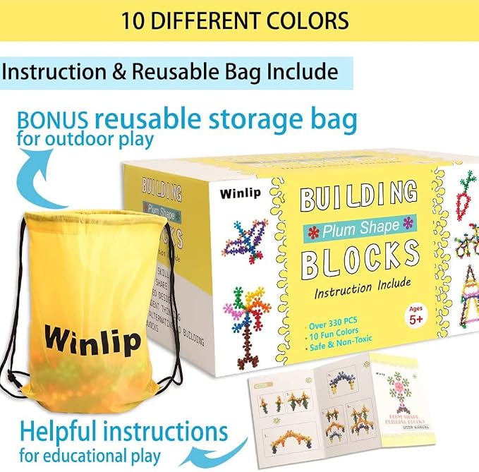 330 pcs Building Blocks, Educational Building Toys Stem Toys Building Discs Sets Interlocking Solid Plastic for Preschool Toddlers Girls and Boys by Winlip - Image 3