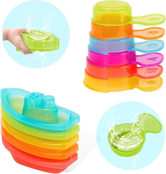 Baby Bath Toys for Kids Ages 1-3 11PCS Mold Free Bath Toys for Toddlers 2-4 with Colorful Floating Boats and Spoons, Baby & Toddler Bathtub Sand Beach Pool Water Toys for Christmas Birthday Gifts