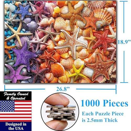Think2Master Colorful Rainbow of Starfish & Seashells 1000 Pieces Large Format Jigsaw Puzzle for 13+, Teens, Adults & Families. Beautiful Vibrant Illustration Artwork Size: 26.8” X 18.9” - Image 6