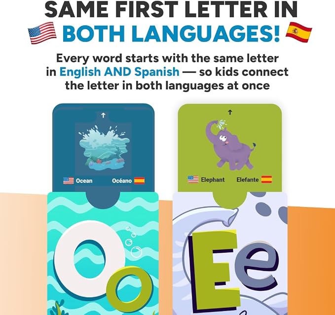 Kidrox Squad Alphabet Flashcards for Kids – 26 Slide-Reveal Cards in English & Spanish | Magic Pull-Tab Bilingual Learning Game for Toddlers & Preschoolers Age 3+ - Image 3