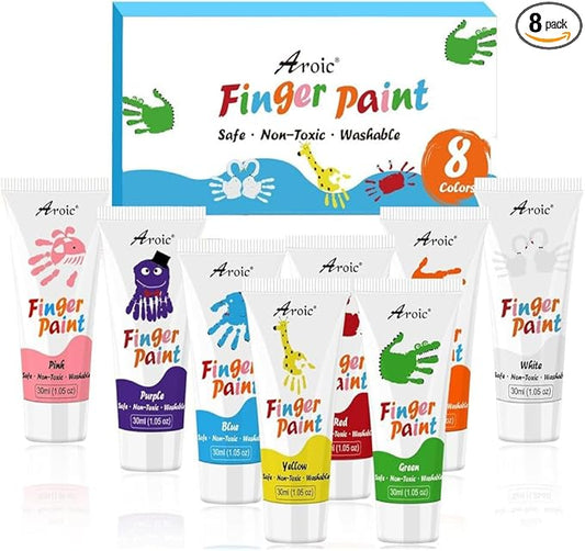 AROIC 8PCS Washable Finger Paint, Non-Toxic Finger Paints 8Colors(1.05fl oz), Art Supplies Painting Supplies Gifts, Hand Paint DIY Crafts for Children Age 12+ and Adults