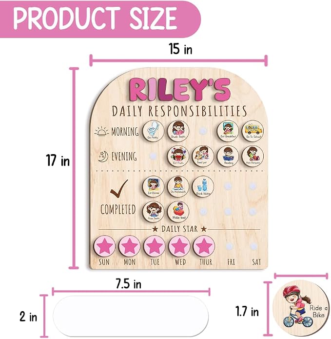 Personalized Wooden Chore Chart for Kids 15x17", Visual Schedule, Routine Chart for Kids, Morning Bedtime Routine Chart for Toddlers Ages 2-4, Daily Kids Schedule Board for Home (11) - Image 2