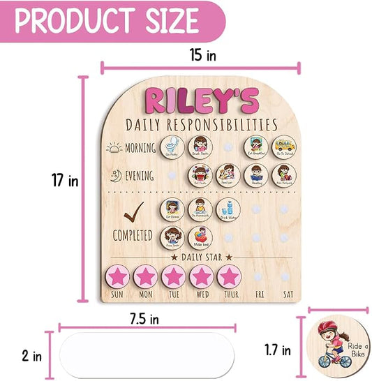 Personalized Wooden Chore Chart for Kids 15x17", Visual Schedule, Routine Chart for Kids, Morning Bedtime Routine Chart for Toddlers Ages 2-4, Daily Kids Schedule Board for Home (11) - Image 2