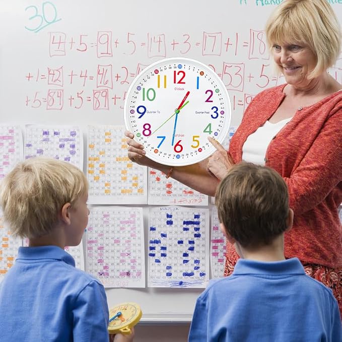 Wall Clock for Kids Learning to Teaching Time Wall Clocks Battery Operated Silent Non Ticking - Analog Colorful Clock Decorative for Kids Room,Classroom,School,nursery school,playroom(10 Inch) - Image 5