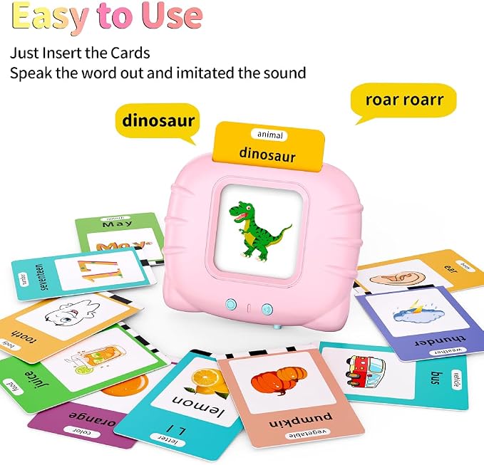 Eaever 580 Words Talking Flash Cards with Dolch Words, Number(0-100) Etc, Speech Therapy Toys for Girls Ages 3 4 5 6, Pink - Image 2