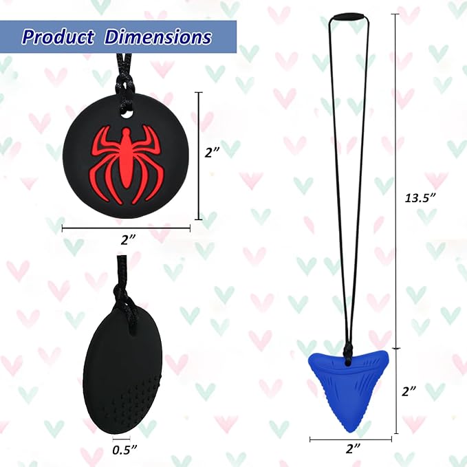Chew Necklaces for Sensory Kids Boys, 6 Pack Chewy Necklace Sensory Toys for Kids with Autism, ADHD, SPD, Silicone Adult Chew Toys Teething Necklace Reduce Chewing Biting Fidgeting