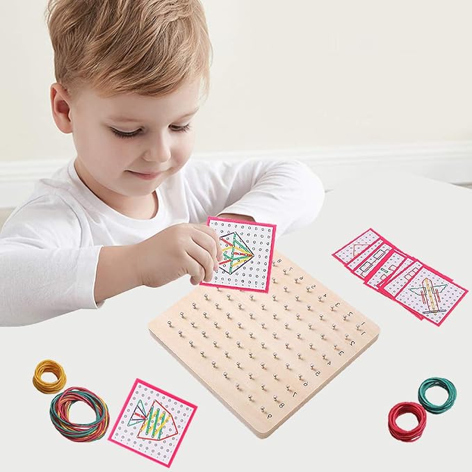 Wooden Geoboards - Montessori STEM Toy with Pattern Cards for Kids Ages 3+ - Image 4