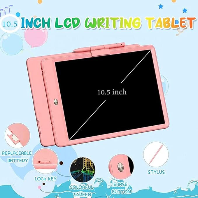 Kids LCD Writing Tablet, 10.5 Inch Colorful Electronic Board Drawing Pad, Electronic Erasable Doodle Tablet for Boys Girls Gifts for Toddler Educational Travel Birthday(Pink)