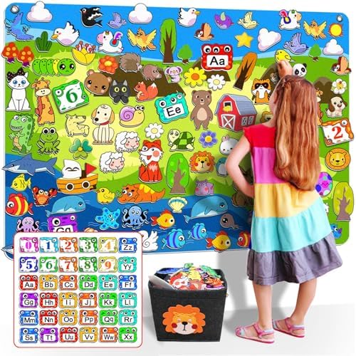 SKOLESK 204Pcs Animals Felt Busy Board Story Set with Storage Bag Preschool Large Wall Storyboard Forest Themed Early Learning Interactive Play Kit Wall Hanging Gift for Toddlers Kids 40 X 28 Inch by SKOLESK