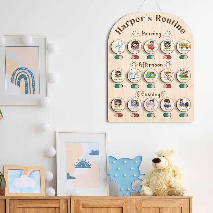 Wooden Chore Chart for Kids Visual Schedule, Routine Chart for Kids, Morning Bedtime Routine Chart for Toddlers Ages 2-4, Daily Kids Schedule Board for Home (04) - Image 8