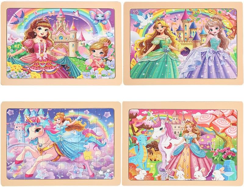 Wooden Puzzles Toys for Kids Ages 3-5, Set of 4 Packs with 24-Piece Unicorn Mermaid Princess Wood Jigsaw Puzzles, Preschool Educational Brain Teaser Toys for Girls 3 4 5 6 Years Old. - Image 2