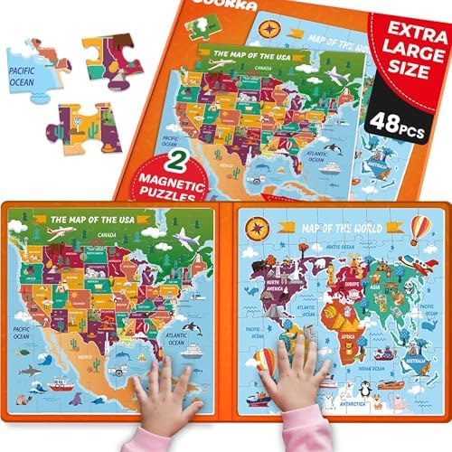 Magnetic Puzzles for Toddlers 3-5 - 2x48 Pieces Travel Games Ages 4-8 by QUOKKA