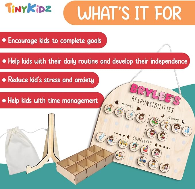 Wooden Chore Chart for Kids Visual Schedule, Routine Chart for Kids, Morning Bedtime Routine Chart for Toddlers Ages 2-4, Daily Kids Schedule Board for Home (09) - Image 4
