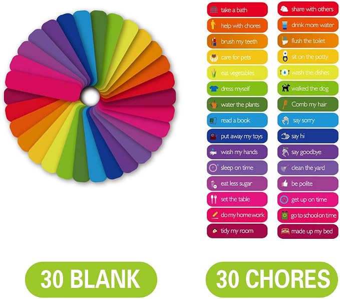 Magnetic Reward Behavior Star Chore Chart for One or Multiple Kids, Includes 8 Markers + 60 Foam Backing Illustrated Chores + 300 Stars in Red, Yellow, Blue. X- Large 17X12 inch. Hanging Loop READY! - Image 2
