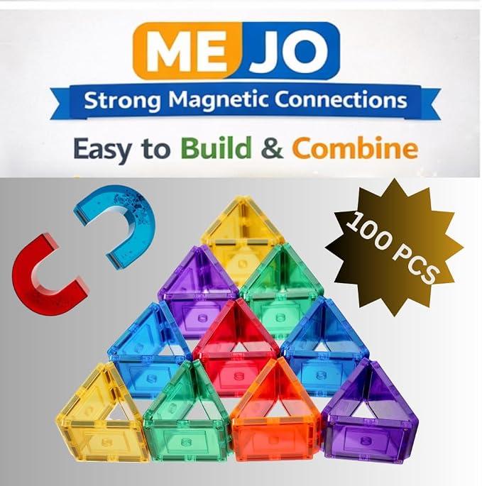 ME JO 100 PCS, Magnetic Building Blocks for Kids, Magnetic Tiles, STEM Educational Toy with Car Base, Strong Magnets Construction Set for Toddlers & Kids Birthday Gifts 3 4 5 6 7 8 9 + - Image 4
