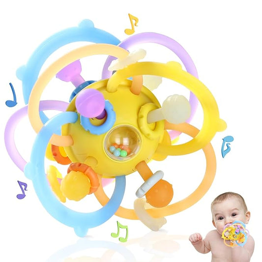 Orzbow Sensory Teething Toys for Babies, Baby Montessori Toys 3-6-12-18 Months, Infant Teethers Relief Chew Toys, Silicone Baby Rattle Toys - Early Development Toy for Toddlers, BPA Free, Yellow