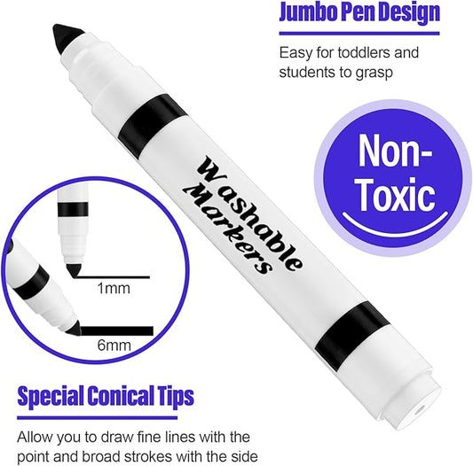 Janlaugh 36 Pcs Black Washable Markers Bulk Coloring Broad Line Markers for Kids Black Conical Tip Drawing Pen for Christmas, School, Travel Art Baby Shower Gender Reveal Party Supplies, Ages 6+