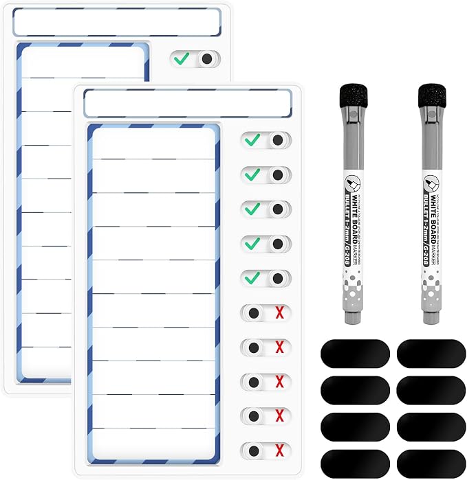 2 Pcs Chore Chart for Kids: Dry Erase My Chores Slider Chart, Magnetic Visual Schedule for Fridge, Kids Daily Checklist - ADHD Tools: to Do List and Routine Chart for Multiple Kids by Jupyn